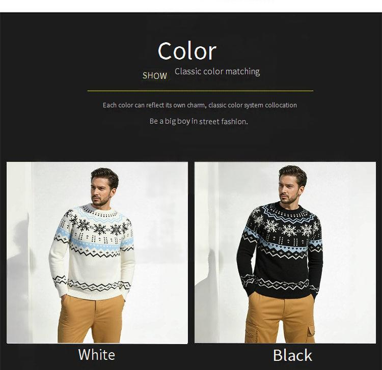 Men’s Snowflake Embroidered Sweater – Oversized Ribbed Hem Pullover (L-3XL, Soft Modal Blend, Machine Washable)_voghion.com