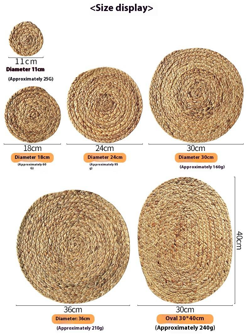 Handwoven Grass Coasters & Placemats Set – Modern Minimalist Tableware (Round, Heat-Resistant, 11cm/18cm/24cm/30cm/36cm, Natural Fiber)_voghion.com