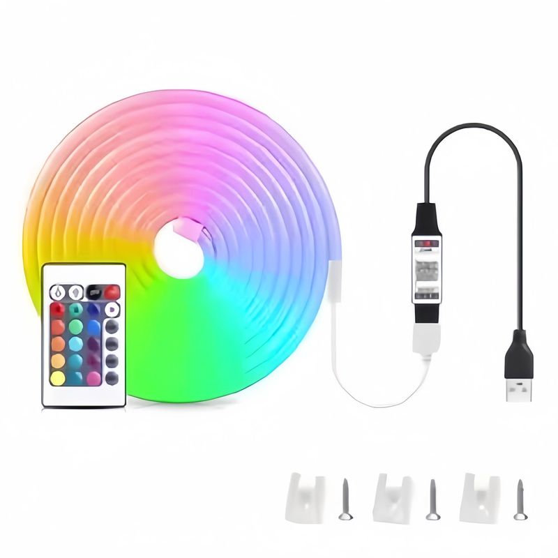 Tira de luces LED de neón RGB inteligentes con control por Bluetooth y aplicación, alimentación por USB de 5 V, retroiluminación de TV impermeable para decoración del hogar._voghion.com