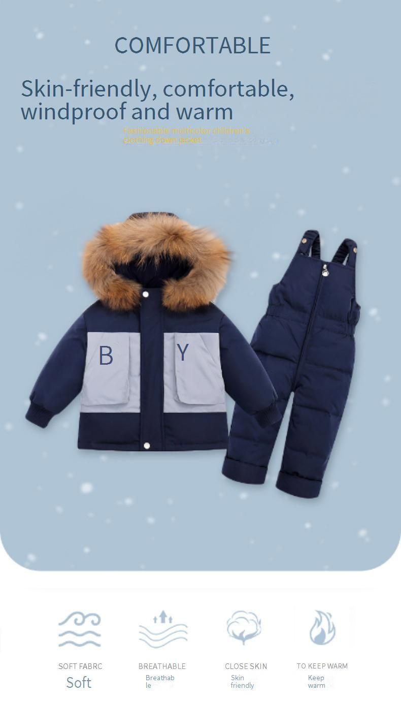 Stylish Baby Down Jacket Set – Hooded Coat & Snap-Crotch Pants (80-100cm, 4 Colors, 55% White Duck Down, Korean Trendy)_voghion.com