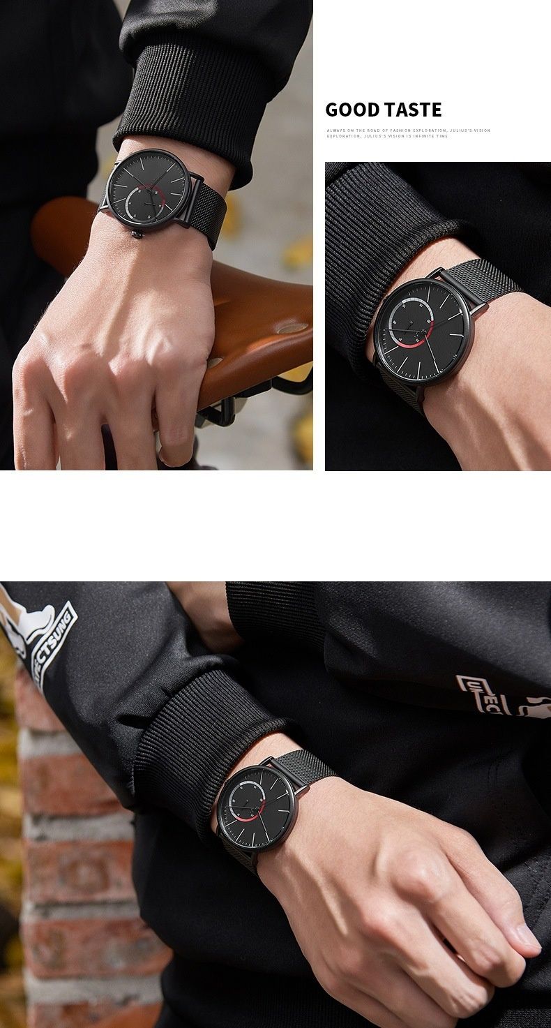 New light luxury men's double disk simple tide models mesh band business casual waterproof quartz watch_voghion.com