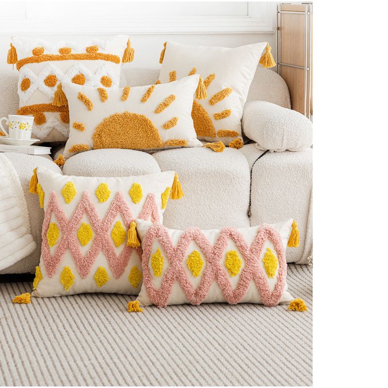 Tufted With 3D Embroidery And Tassels, Cushion For Living Room Sofa, Tatami Decorative Pillow Cover_voghion.com