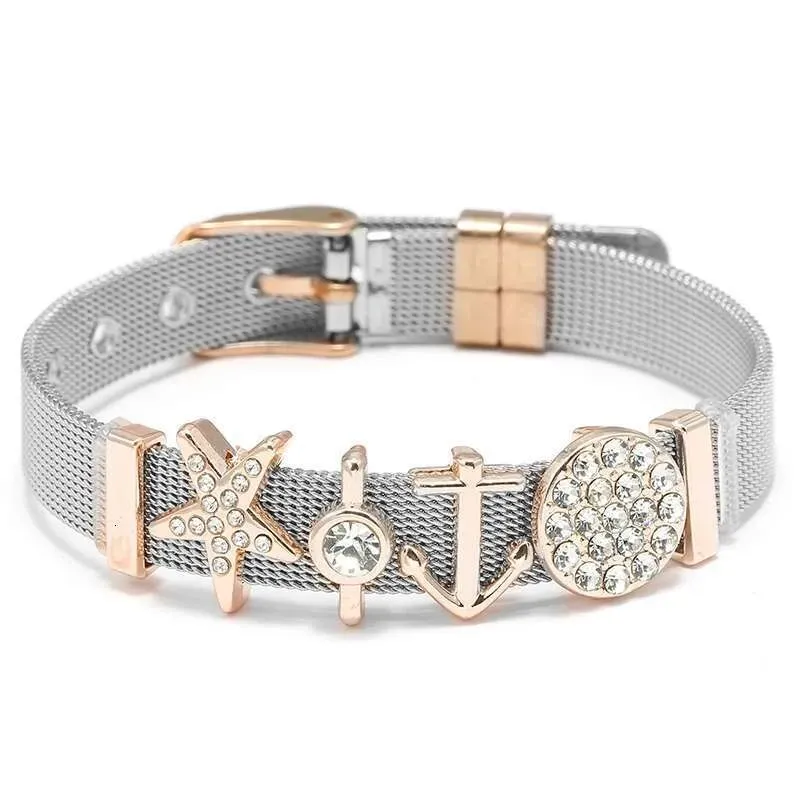 New Fashion Stainless Steel Mesh Original DIY Crystal Star Beads Buckle Keeper Bracelets For Women Men Jewelry Gift_voghion.com