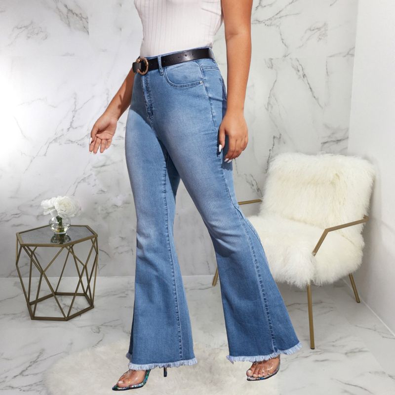 Women's clothing HSF2347 fashion versatile wide-leg washed stretch denim bell-bottom pants_voghion.com