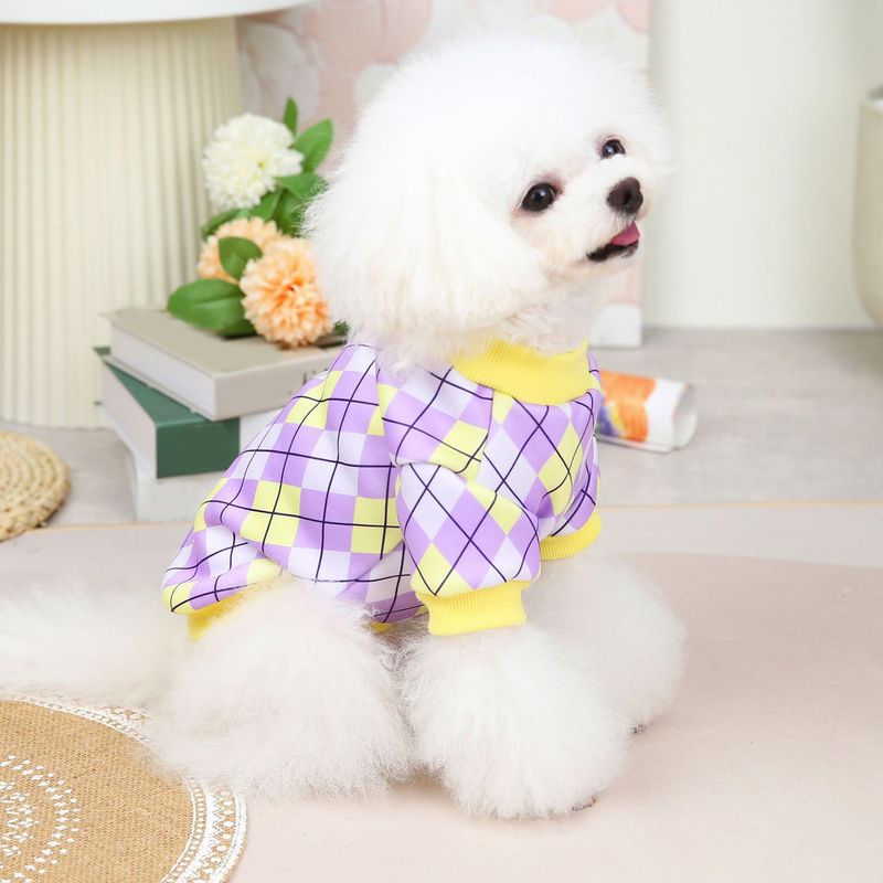 Guangying Bluza dla zwierząt Okrągły dekolt Klasyczna krata Ciepły sweter Uroczy element ubioru Streetwear Sweter z nadrukiem Pies Dwunożne ubrania Kostium dla szczenięcia_voghion.com