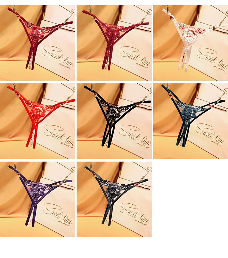 Svart stil förföriska diamantaccessoarer stringtrosa kvinnors genomskinliga broderade pärlor öppen gren gratis sexiga underkläder 2270_voghion.com