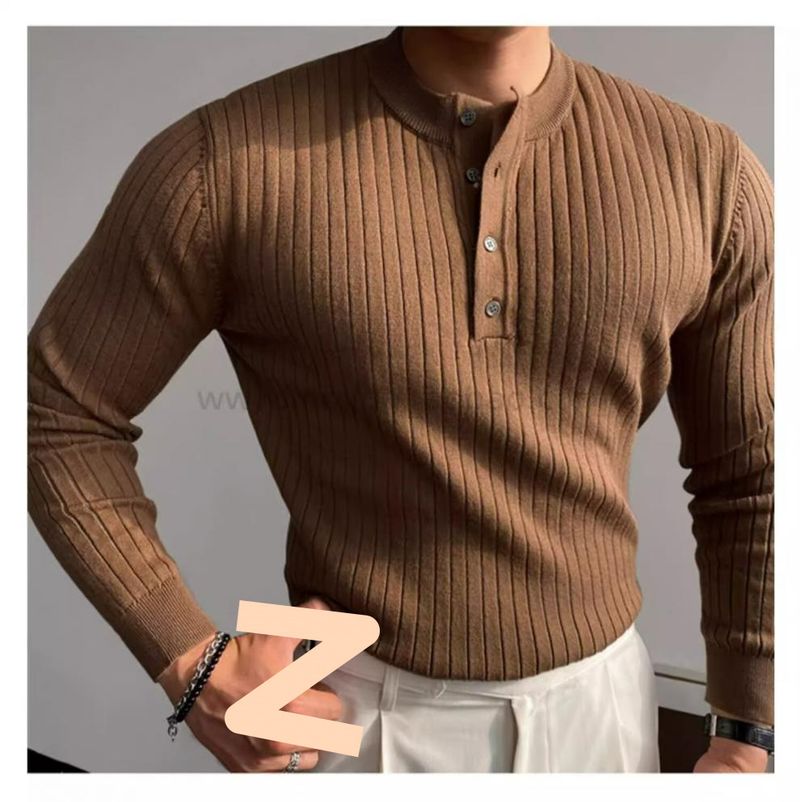 Maglione lavorato a maglia a maniche lunghe con colletto alla coreana in stile primaverile e autunnale, t-shirt slim fit versatile e alla moda, molto venduta per uomo_voghion.com