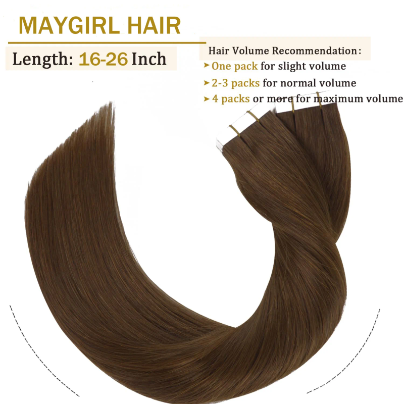 Mellembrune Tape-in Hair Extensions Ægte Glat Remy Hår til Kvinder_voghion.com