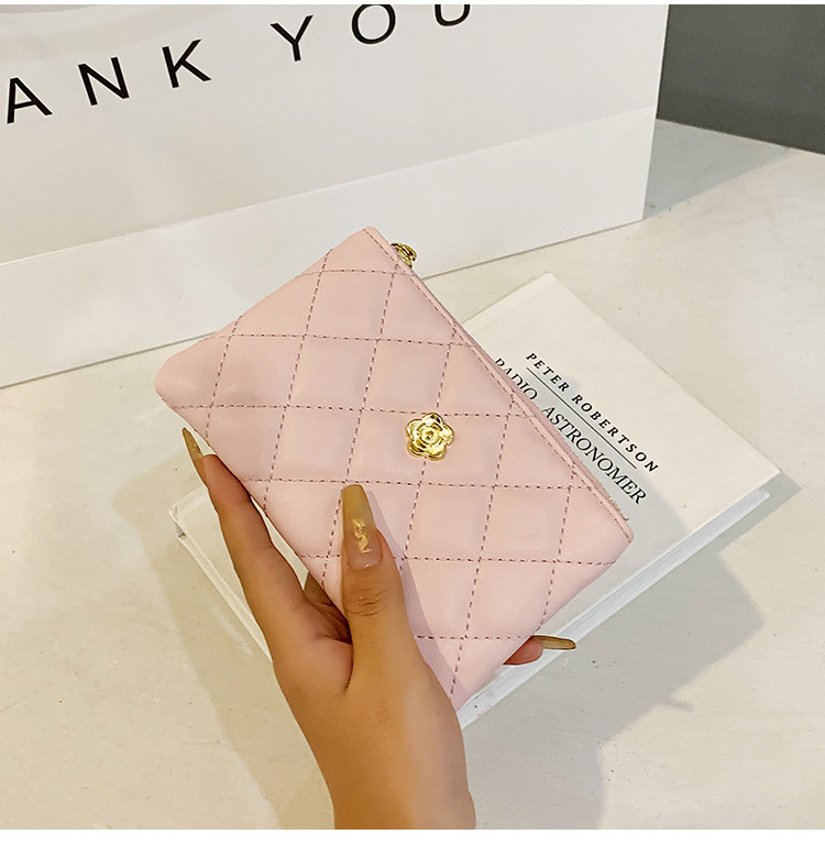 2023 kleine Brieftasche für Damen, kurzer Abschnitt, dünn, neuer Führerschein, Schlüsseltasche, Kartenhalter, Kamelie-Diamant-Reißverschluss, Münztasche_voghion.com