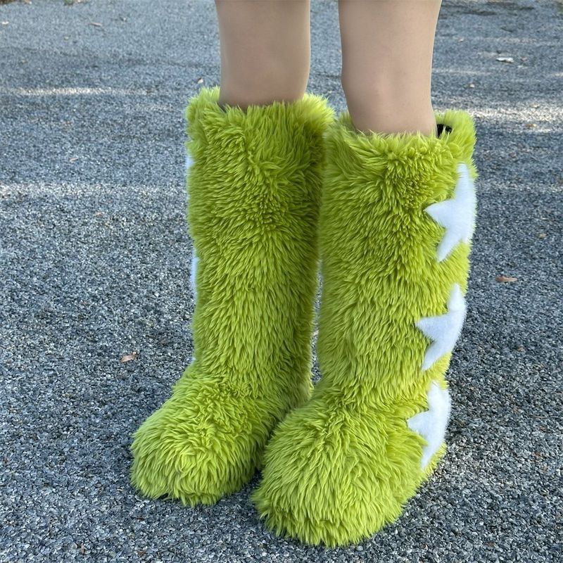 Scarpe da donna y2k stivali di pelliccia di procione stivali da neve invernali da donna stivali alti_voghion.com