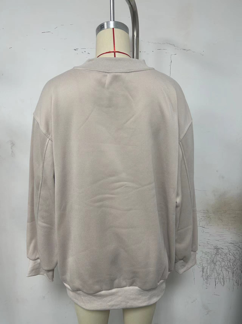 Felpa versatile a maniche lunghe con scollo a V, nuova collezione autunno inverno 2023, con adesivo transfrontaliero, ampia e europea e americana_voghion.com