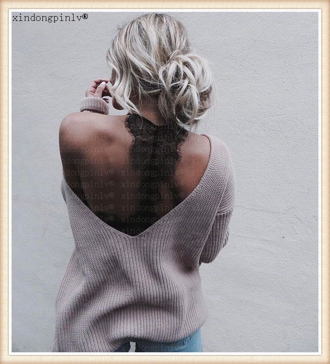 2020 Herbst/Winter Neue Damen Kurzer doppelseitiger Langarm-Strickpullover mit V-Ausschnitt_voghion.com