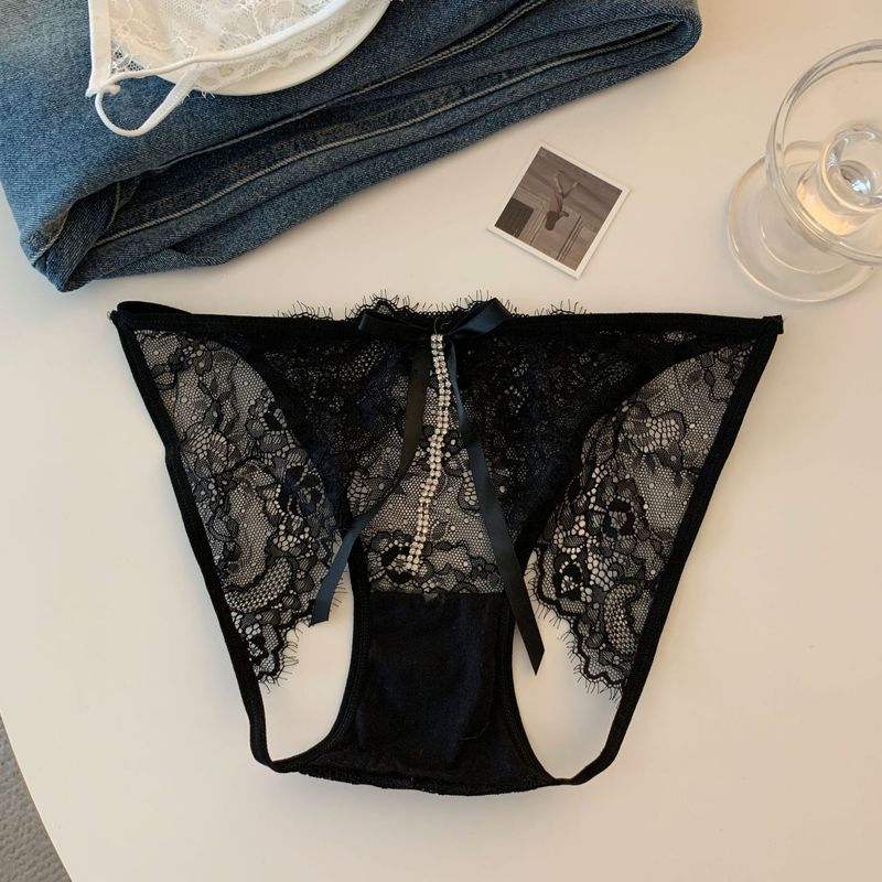 LuvBox, nuove mutandine sexy in pizzo viola in stile giapponese per donna, design di nicchia con strass e catena, cavallo aperto, cavo_voghion.com