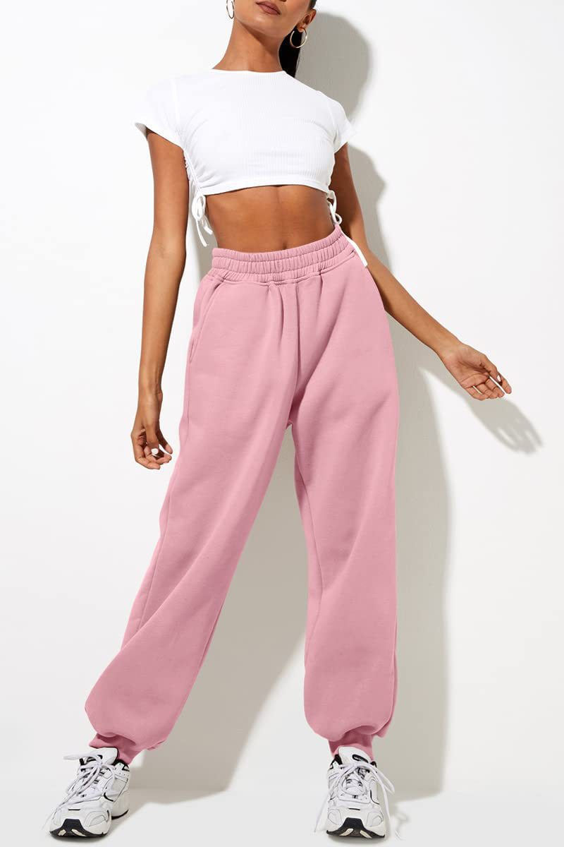 Pantaloni casual sportivi in tinta unita da donna con gambe larghe_voghion.com