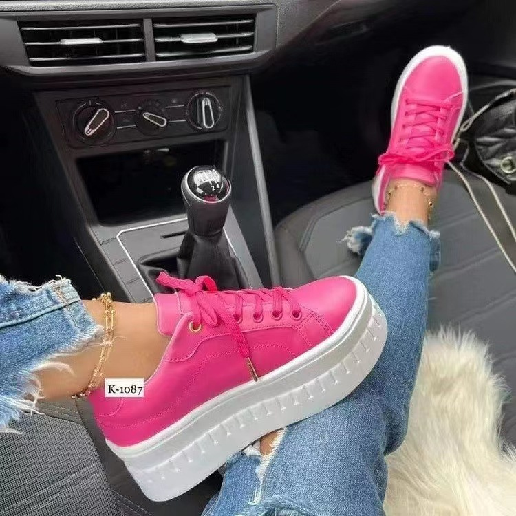 Damesko med plattform for kvinner 2023 Høst for kvinner med snøring, vulkaniserte, uformelle damesko, store størrelser, zapatillas_voghion.com