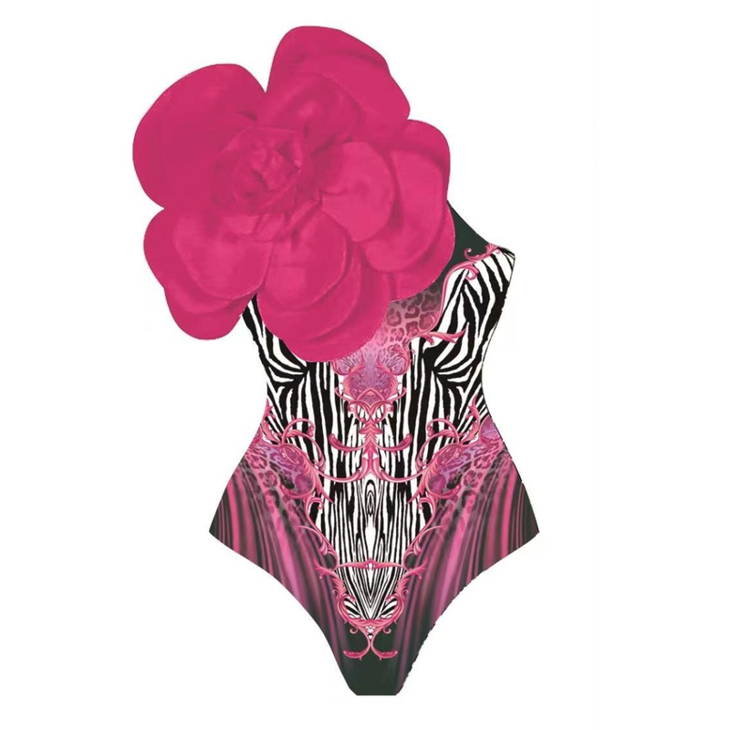 One Piece Swimsuit Female 3D Large Flower Decoration Print Swimsuit Suit Female Cross Border 2529_voghion.com