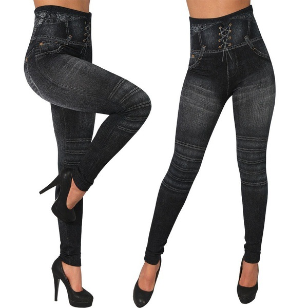 089 Leggings in denim di cotone senza cuciture e pantaloni avvolgenti_voghion.com