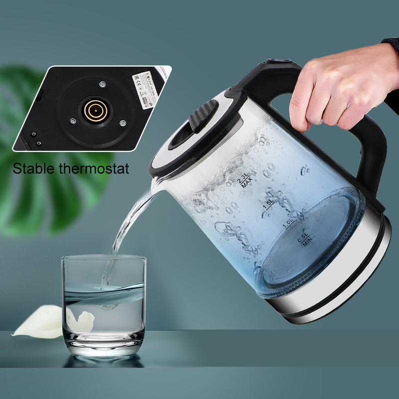 Premium Borosilicate Glass Electric Kettle With Blue LED Steam Light - Fast Boiling, 2.3L Large Capacity, Safe & Stylish For Tea, Coffee_voghion.com