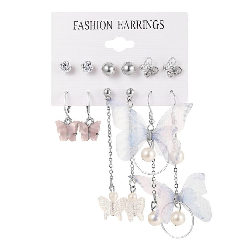 Boucles d'oreilles papillon pour femmes, commerce extérieur, asymétrique, perle acrylique, pendentif papillon, ensemble de boucles d'oreilles combinaison ins, nouvelle collection_voghion.com