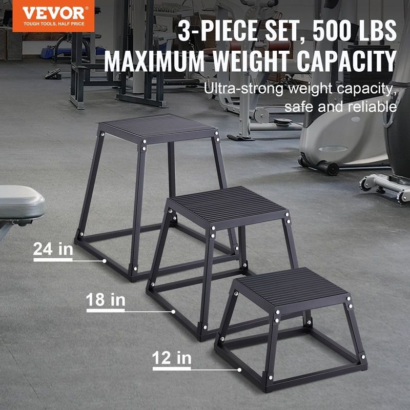 VEVOR Plyometric Jump Boxes, 12/18/24 Inch Plyo Box, Platform And Jumping Agility Box, Anti-Slip Fitness Exercise Step Up Box Set For Home Gym Training, Conditioning Strength Training, Black_voghion.com