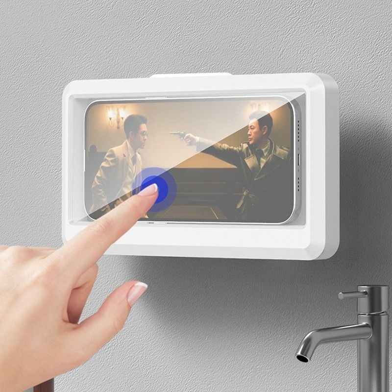 Lazy Bathroom Waterproof Mobile Phone Box, Touch Screen Rotation, No Punching, Wall Hanging, Retractable Universal Bracket, Bath Chasing Drama_voghion.com