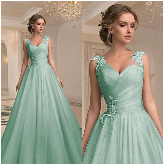Langes Kleid für Damen im Frühjahr und Sommer 2021, neues V-Ausschnitt-Tube-Top, modisches Netzkleid, elegantes langes Kleid_voghion.com
