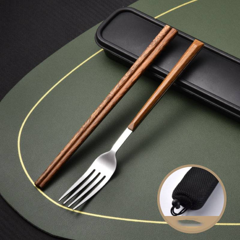 Portable Chopsticks Spoon Fork Set Three Piece Student Stainless Steel Cutlery With Box One Set_voghion.com
