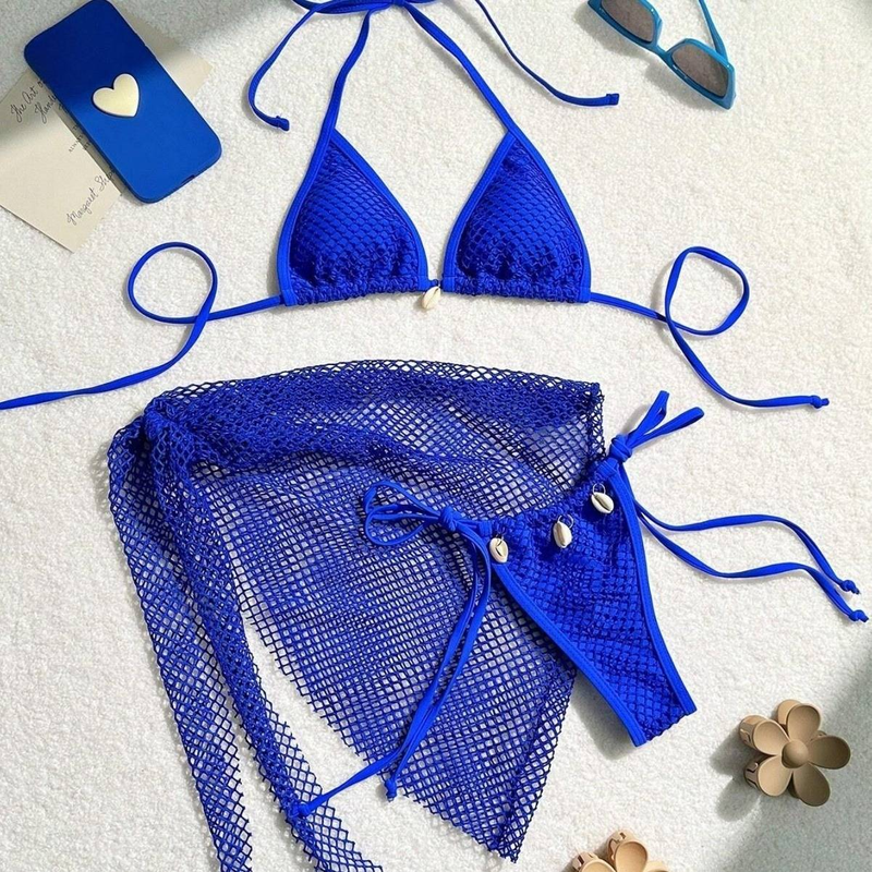 Naisten vaatteet Uimapuvut on erikoistunut sideharsohameeseen, kolmiosainen bikini-uimapuku Naisten bikinit, uusi tyyli_voghion.com