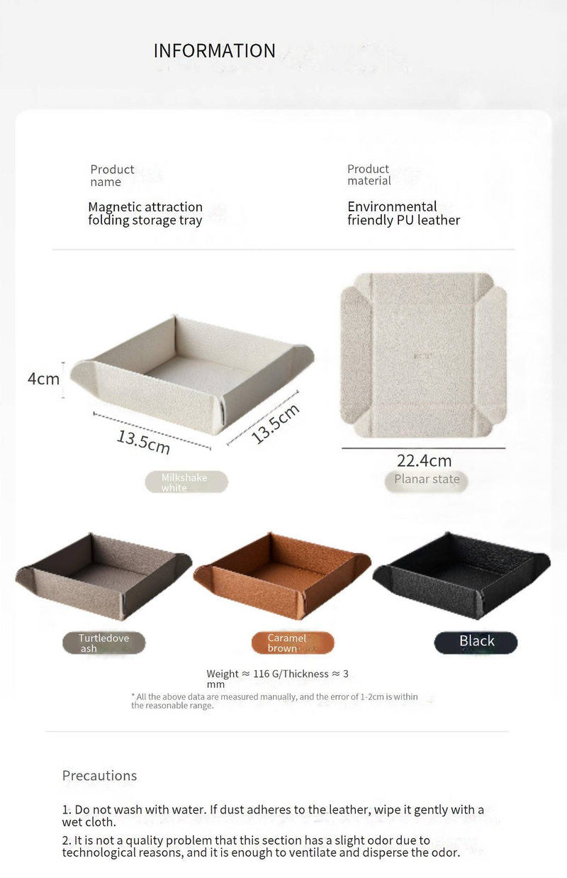 Bandeja dobrável magnética de couro PU, enfeites, cosméticos, chaves, diversos, caixa de armazenamento, bandeja de armazenamento de mesa multifuncional_voghion.com