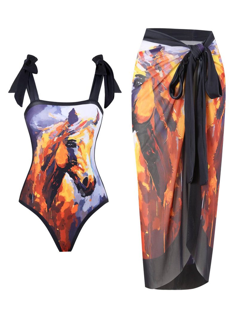 Women's Clothing Two Piece Skirt Multi Color Print Sexy Bikini Set_voghion.com