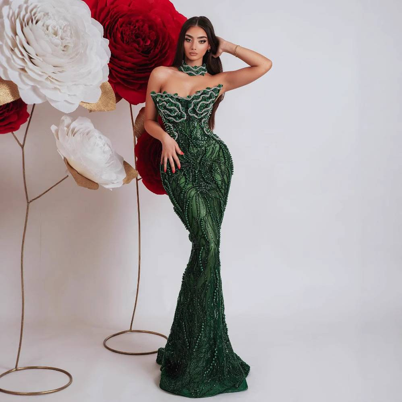 Elegant Beaded Sequin Strapless Evening Gown For Women – High Waist Long Dress For Wedding, Party & Special Occasions_voghion.com
