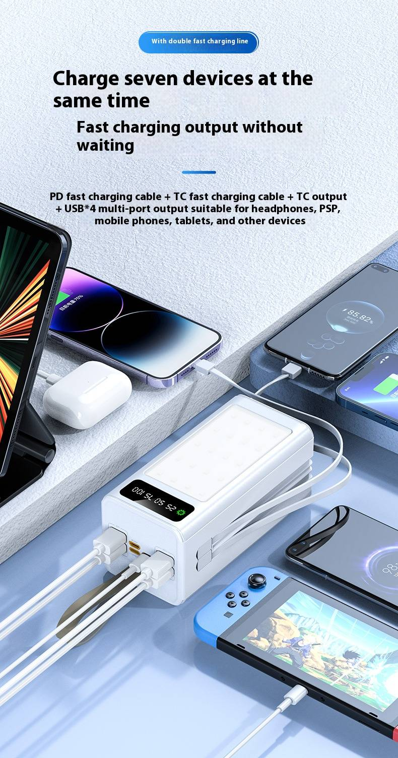 22,5 W PD-Schnelllade-Powerbank 50000 mAh mit Solarpanel und integrierten Kabeln, tragbares Outdoor-Ladegerät für Camping, Wandern, Reisen_voghion.com