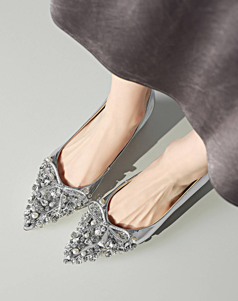 Cameido Women's Silver Cowhide Pointed Toe Casual Shoes With 4.5CM Heel & Rubber Sole_voghion.com