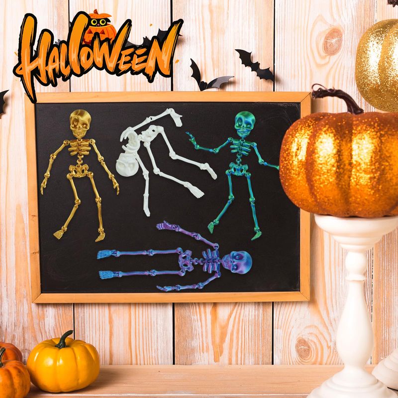 Multi-Colors Halloween Skeleton Decorations 7.3 In 3D Printed Full Body Poseable Mini Skeletons With Movable Joints For Halloween Party_voghion.com