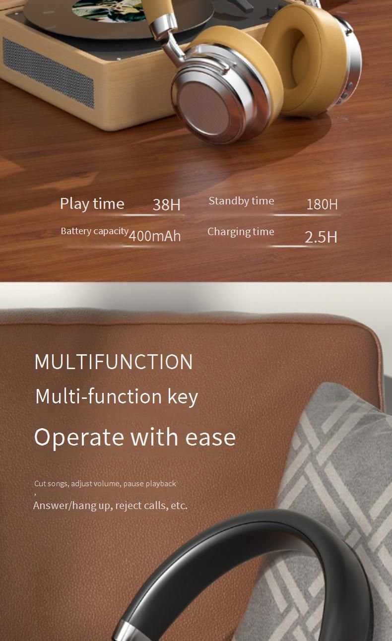 CR-9 Retro Wireless Bluetooth Headphones 6.0, Over-Ear Headset With Metal Frame, Lightweight & Comfortable, IPX4 Water-Resistant, 8H Playtime,_voghion.com