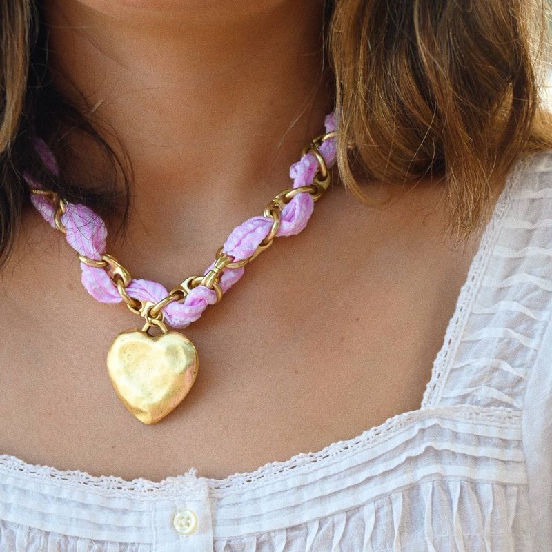 Nuovo stile personalizzato con ciondolo a forma di cuore e croce, collana in tessuto con sciarpa, placcata in oro, colore ritenzione_voghion.com