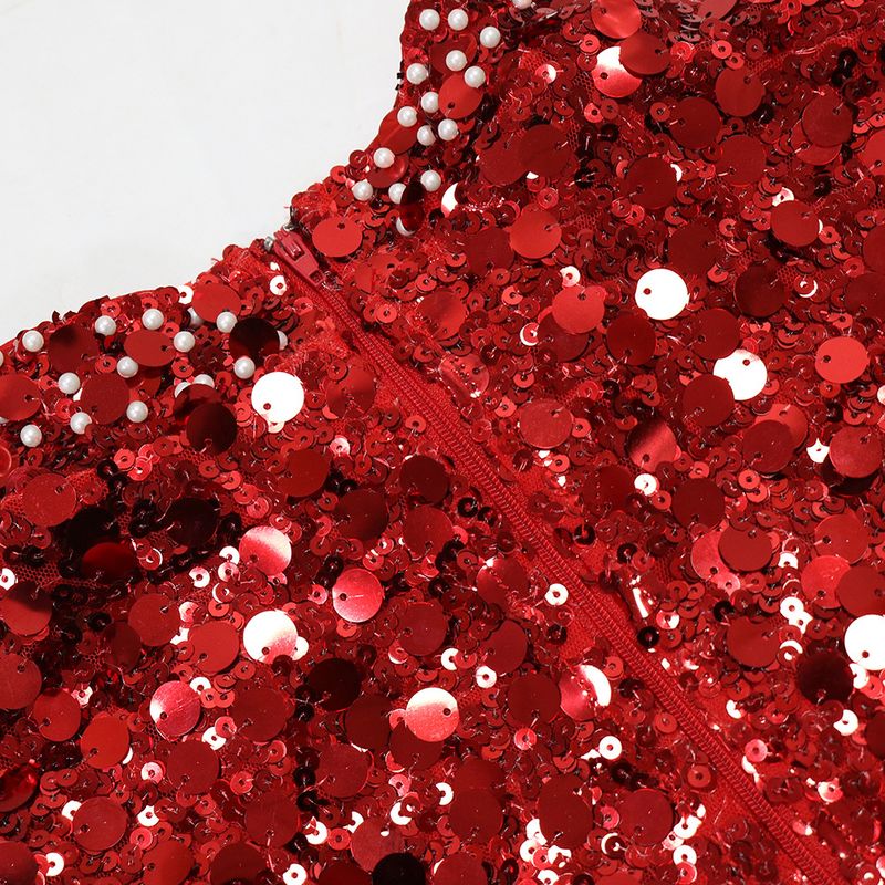 Completo composto da top corto con paillettes a scollo tondo e gonna in velluto con spacco profondo - Completo glamour in due pezzi per donna_voghion.com