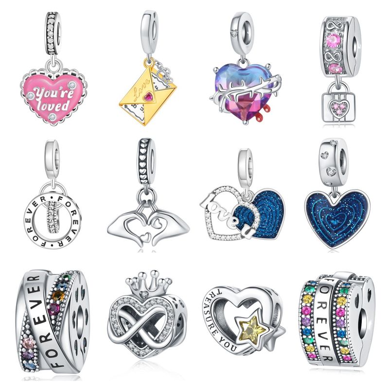 Gioielli da donna FOREVER Love Color Zirconio Fibbia di posizionamento Ciondolo Perline Gioielli fai da te Bracciale Accessori Rame Argento_voghion.com