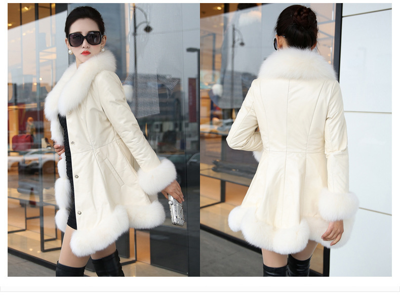 Manteau d'hiver élégant grande taille pour femme avec col en fausse fourrure de renard, veste longue coupe slim, vêtement d'extérieur de style coréen pour femmes rondes._voghion.com