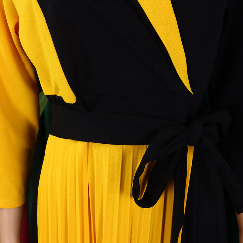 Women's fashion temperament color matching strap pleated skirt elegant_voghion.com