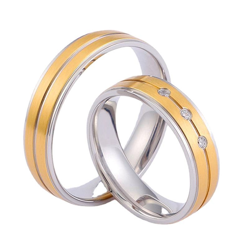 Schmuck Titan Stahl Paar Doppel Farbe Gold Matt Diamant Weibliche Hochzeit Paar Ring_voghion.com
