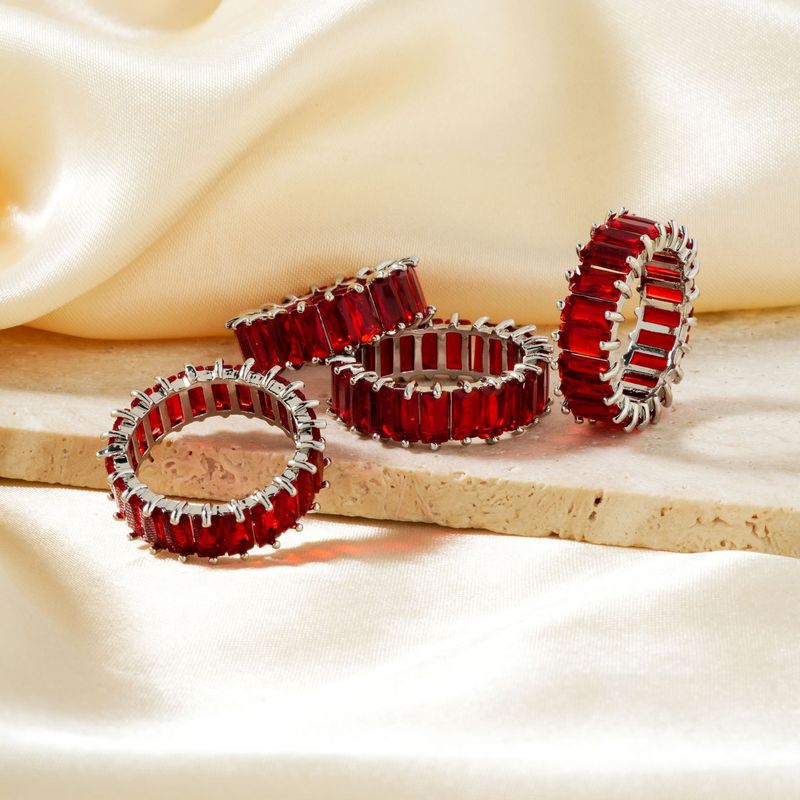 Rechthoekige Zirkonia Sieraden Hip Hop Kleurrijke Gemengde Kleur Damesring_voghion.com