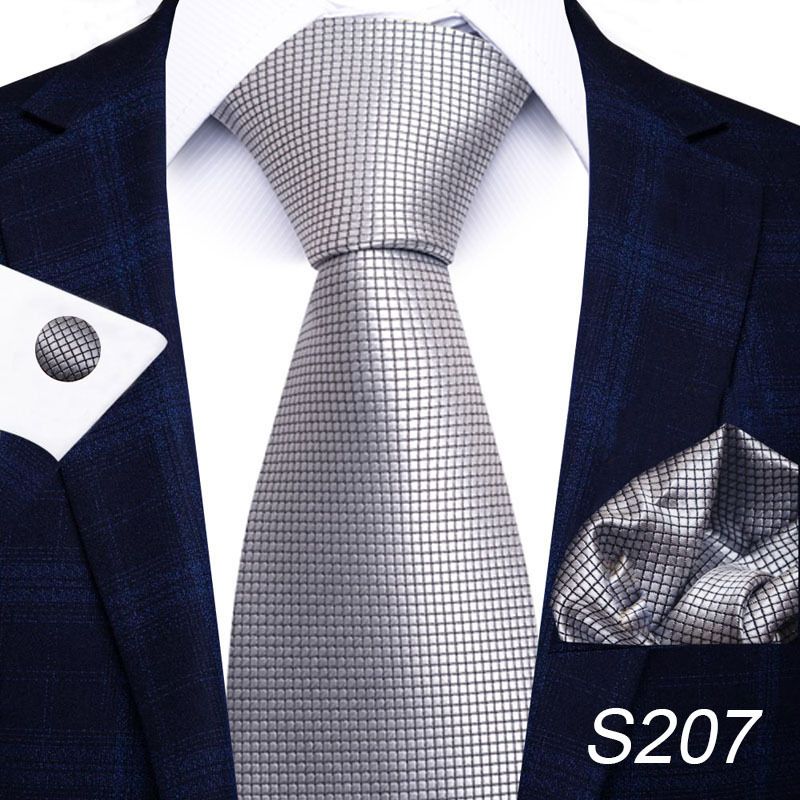 Corbata de seda de poliéster de alta calidad unisex para hombre, corbata formal de color sólido, bolsillo, toalla, gemelos, juego de jacquard_voghion.com