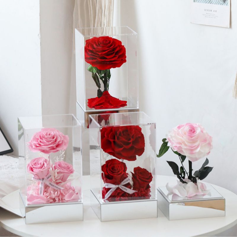 Scatola regalo in acrilico con fiori stabilizzati - Rose vere fatte a mano + coperchio trasparente, design a tema principesco, regalo per San Valentino/Qixi/compleanno/anniversario_voghion.com