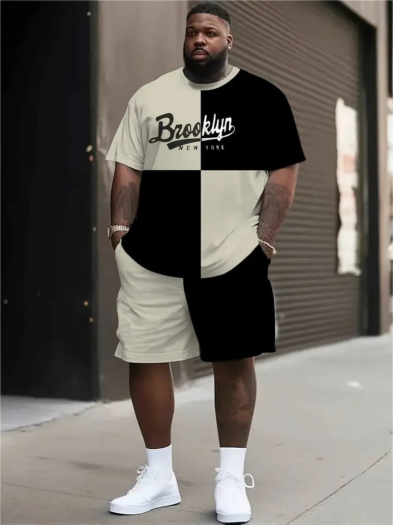 Herrenbekleidung Plus Size Sommer T-Shirt Shorts Anzug Muster Buchstabe 3D Digitaldruck Lässiger Strandhosenanzug_voghion.com