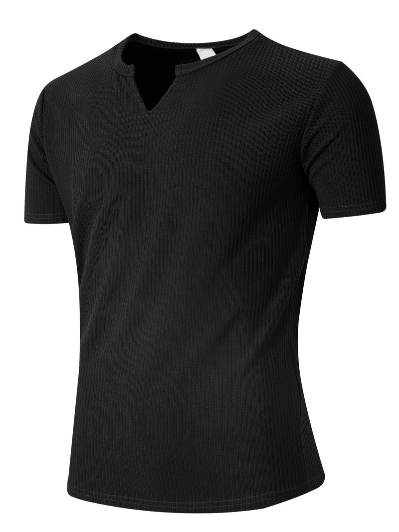 T-shirt slim à col en V et séchage rapide pour homme – Tenue d'entraînement et de loisirs d'été – Tissu léger et respirant – Blanc/Beige/Bleu clair/Marron/Noir_voghion.com
