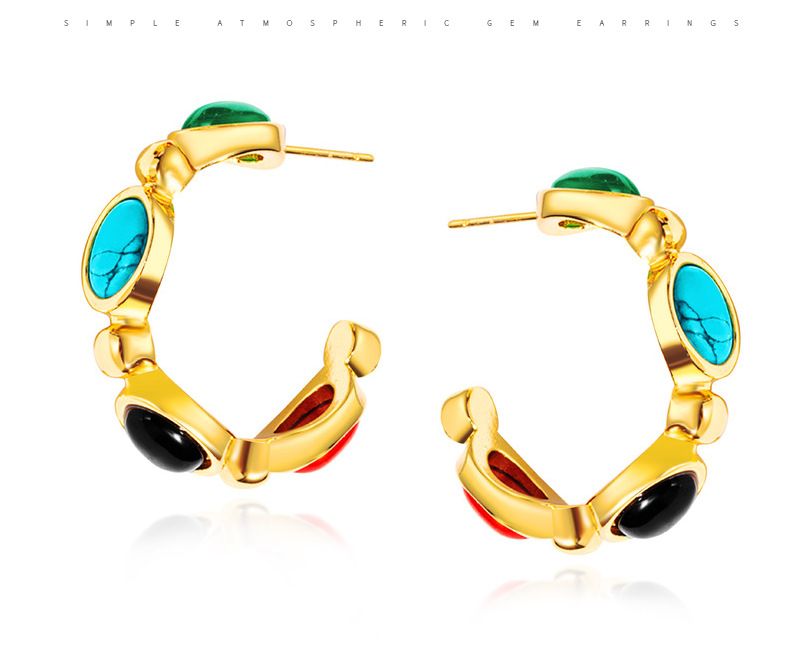 Orecchini da donna in agata multicolore intarsiata a forma di C, in acciaio al titanio, design di alta qualità, popolari orecchini in acciaio inossidabile._voghion.com