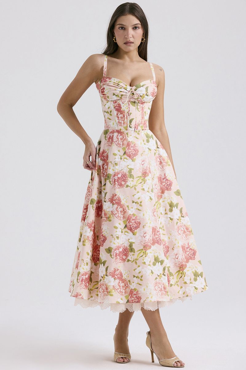 Rochie lungă cu bretele florale subțiri, cu temperament transfrontalier european și american_voghion.com