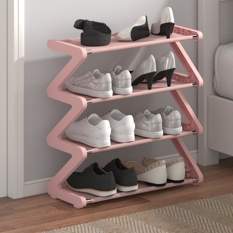 4-Tier Z-Shaped Plastic Shoe Rack – Space-Saving, Easy Assembly, Modern Shoe Organizer For Home (Grey/Blue/Pink/Black)_voghion.com