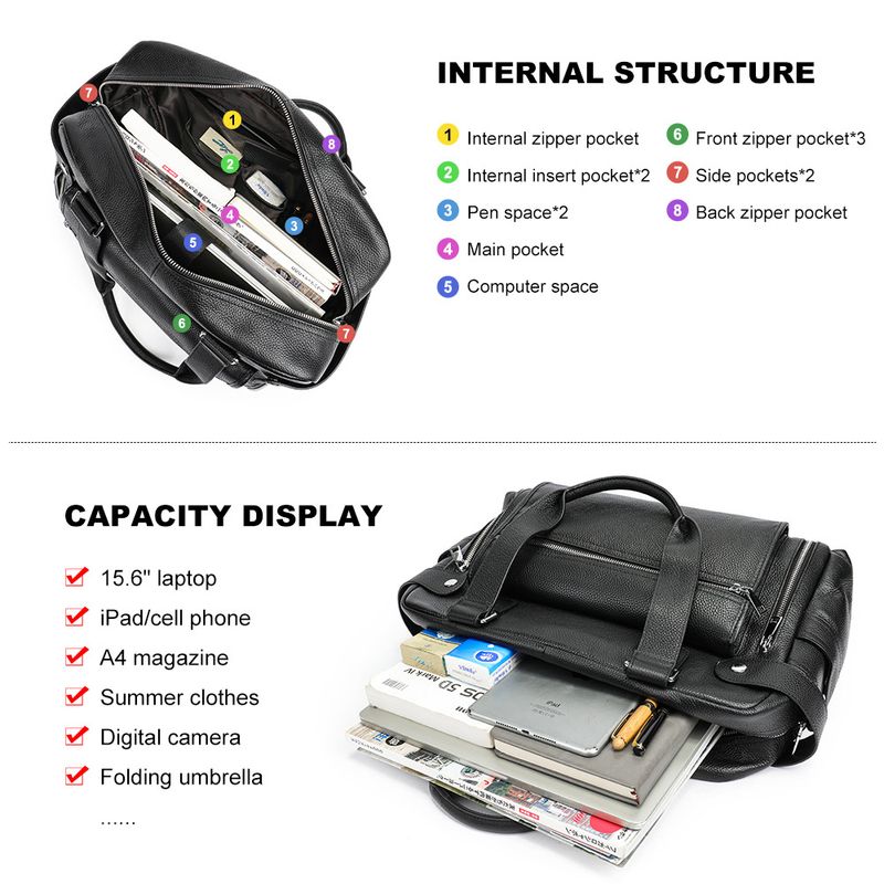Men's Briefcase Large Computer Handbag Travel Crossbody Genuine Leather Business Trip Commuting Bag_voghion.com